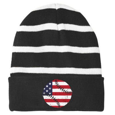 BaseballVintageFlagDesign Striped Beanie with Solid Band