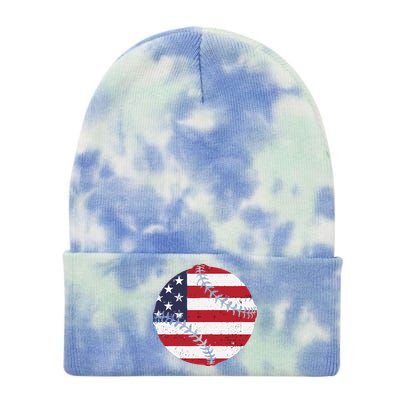 BaseballVintageFlagDesign Tie Dye 12in Knit Beanie