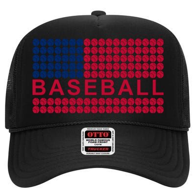 BaseballWithAmericanFlagDesign High Crown Mesh Back Trucker Hat