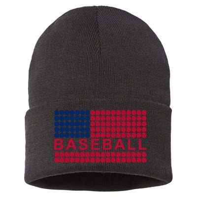 BaseballWithAmericanFlagDesign Sustainable Knit Beanie