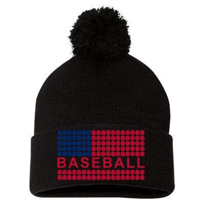 BaseballWithAmericanFlagDesign Pom Pom 12in Knit Beanie