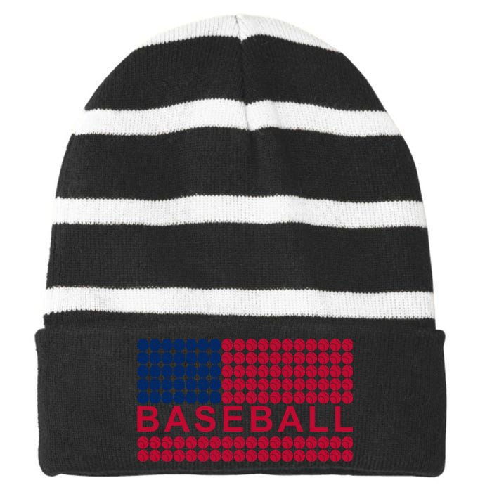 BaseballWithAmericanFlagDesign Striped Beanie with Solid Band