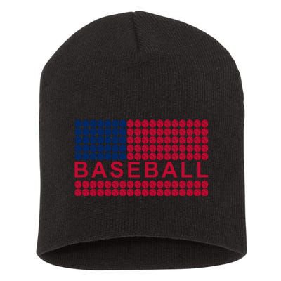 BaseballWithAmericanFlagDesign Short Acrylic Beanie