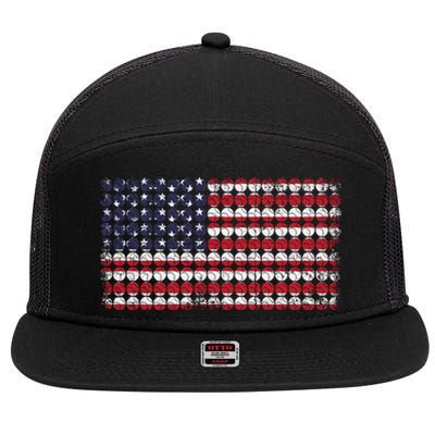 Baseball With USA Flag Design 7 Panel Mesh Trucker Snapback Hat