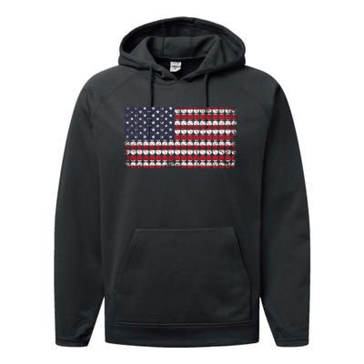 Baseball With USA Flag Design Performance Fleece Hoodie