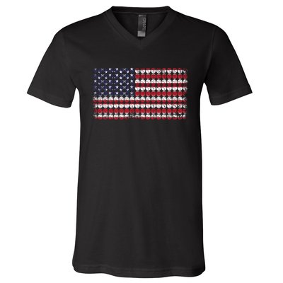 Baseball With USA Flag Design V-Neck T-Shirt