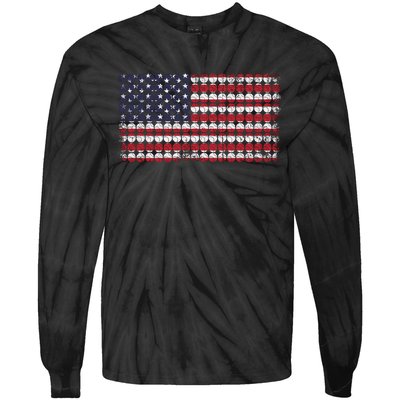 Baseball With USA Flag Design Tie-Dye Long Sleeve Shirt