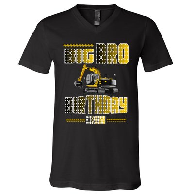 Big Bro Brother Birthday Crew Party Excavator V-Neck T-Shirt