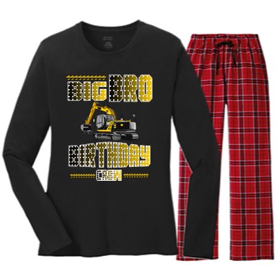 Big Bro Brother Birthday Crew Party Excavator Women's Long Sleeve Flannel Pajama Set 