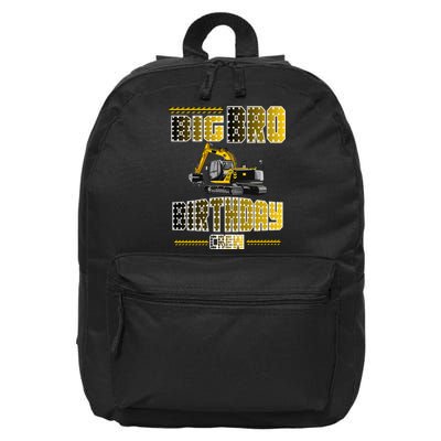 Big Bro Brother Birthday Crew Party Excavator 16 in Basic Backpack