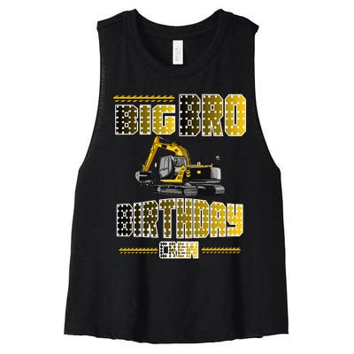 Big Bro Brother Birthday Crew Party Excavator Women's Racerback Cropped Tank