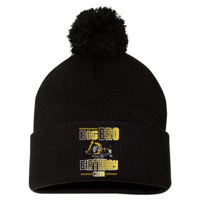 Big Bro Brother Birthday Crew Party Excavator Pom Pom 12in Knit Beanie