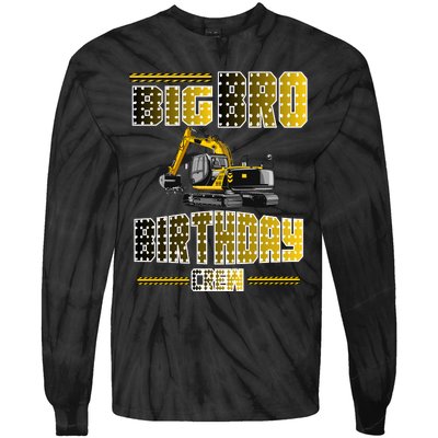 Big Bro Brother Birthday Crew Party Excavator Tie-Dye Long Sleeve Shirt