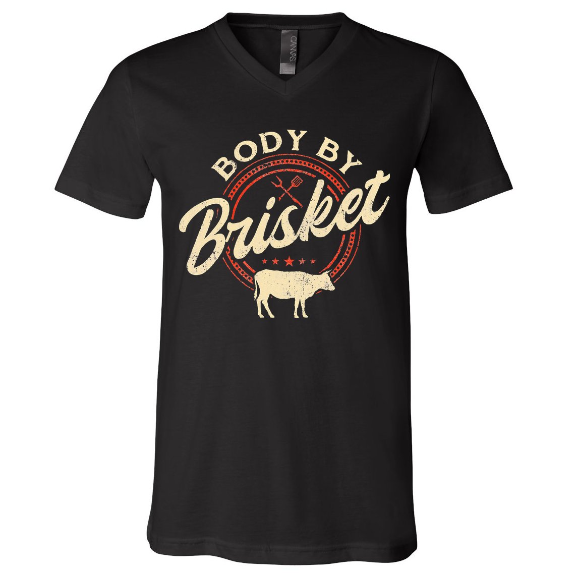 Body By Brisket Pitmaster BBQ Lover Smoker Grilling V-Neck T-Shirt