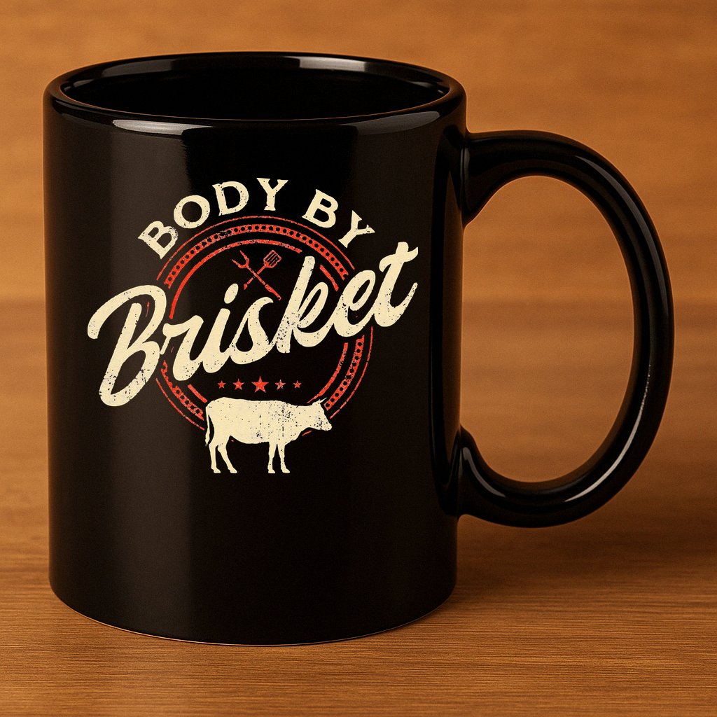 Body By Brisket Pitmaster BBQ Lover Smoker Grilling 11oz C Handle Ceramic Mug
