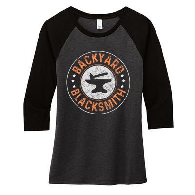 Blacksmith Backyard Blacksmith Forging Gift Women's Tri-Blend 3/4-Sleeve Raglan Shirt