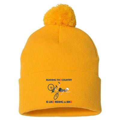 Biden Bike Bicycle Running The Country Is Like Riding A Bike Pom Pom 12in Knit Beanie