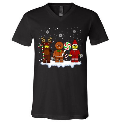 Block Brick Building Figure Christmas Master Builder V-Neck T-Shirt