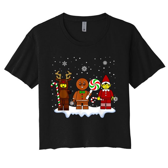 Block Brick Building Figure Christmas Master Builder Women's Crop Top Tee