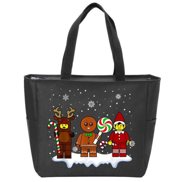 Block Brick Building Figure Christmas Master Builder Zip Tote Bag