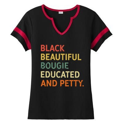 Black Beautiful Bougie Educated And Pretty Gift Ladies Halftime Notch Neck Tee