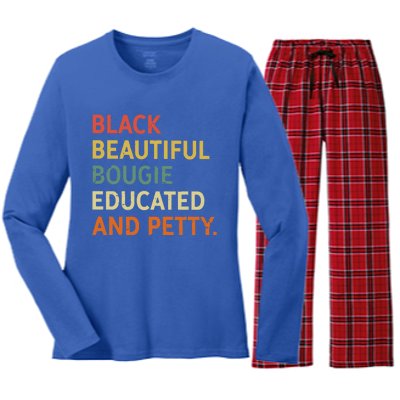 Black Beautiful Bougie Educated And Pretty Gift Women's Long Sleeve Flannel Pajama Set 