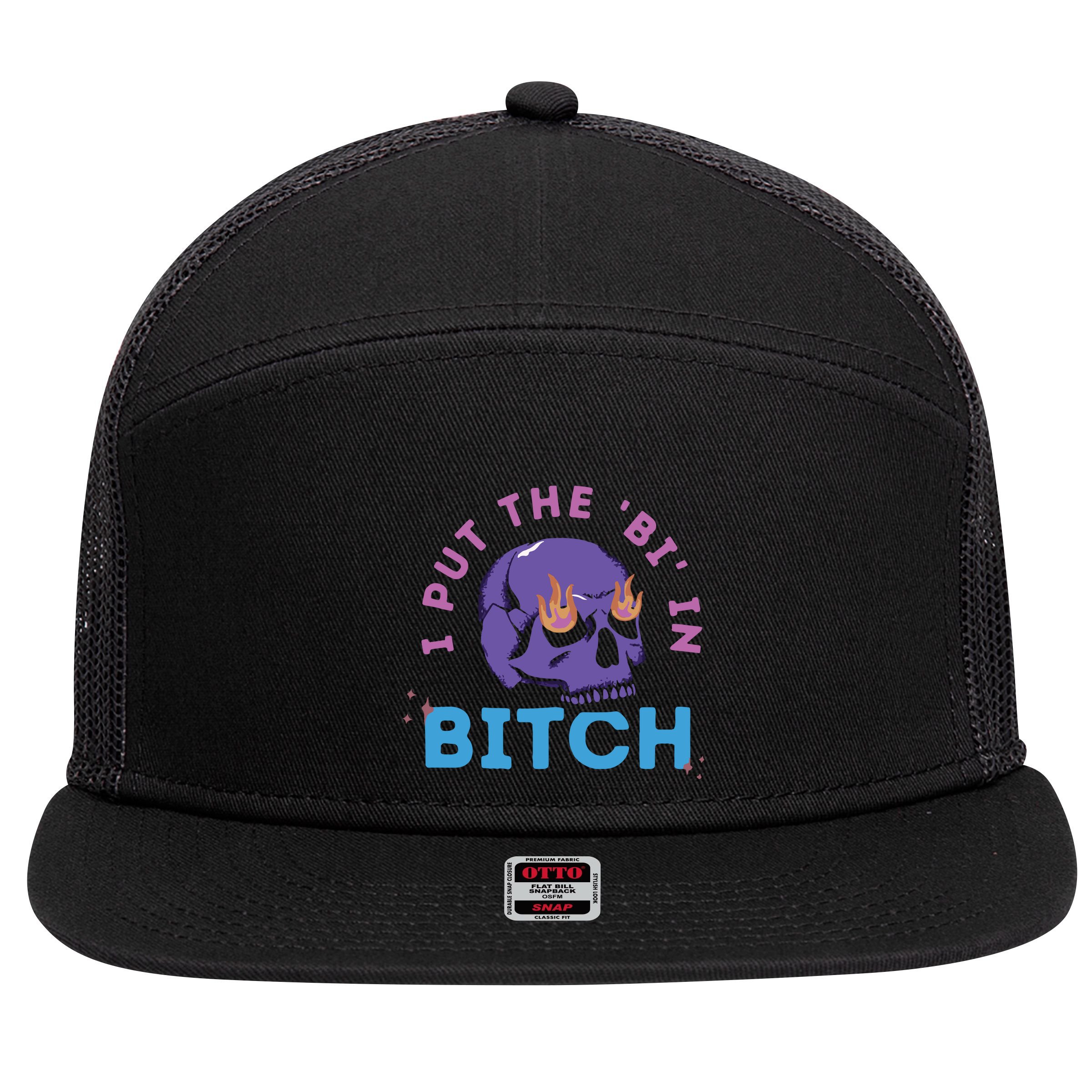 Bi Bitch By Hfoxx77 I Put The Bi In Bitch 7 Panel Mesh Trucker Snapback Hat