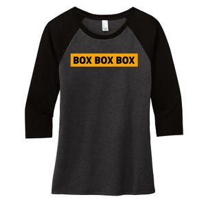 Box Box Box Formula Racing Radio Pit Box Box Box Women's Tri-Blend 3/4-Sleeve Raglan Shirt