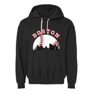 Boston Baseball Boston MA Cityscape BOS Skyline Garment-Dyed Fleece Hoodie