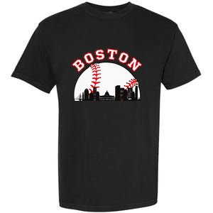 Boston Baseball Boston MA Cityscape BOS Skyline Garment-Dyed Heavyweight T-Shirt