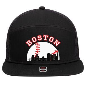 Boston Baseball Boston MA Cityscape BOS Skyline 7 Panel Mesh Trucker Snapback Hat