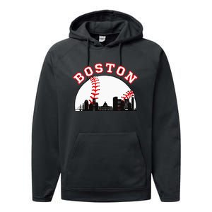 Boston Baseball Boston MA Cityscape BOS Skyline Performance Fleece Hoodie