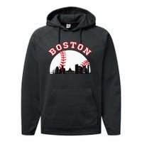 Boston Baseball Boston MA Cityscape BOS Skyline Performance Fleece Hoodie