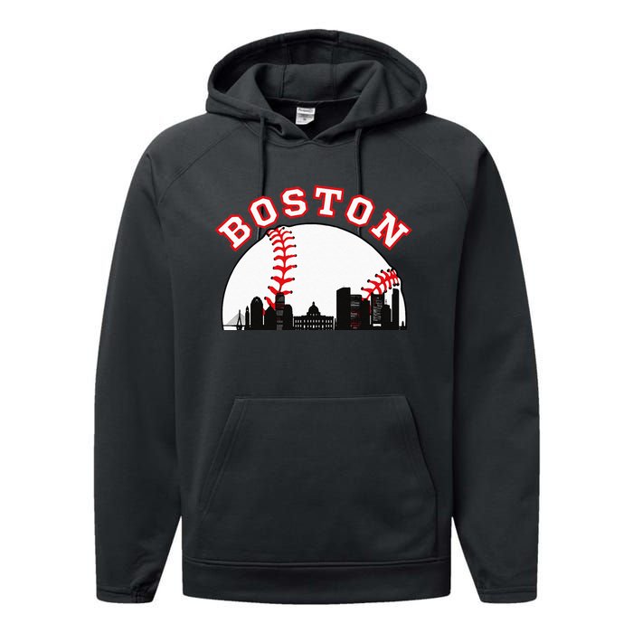 Boston Baseball Boston MA Cityscape BOS Skyline Performance Fleece Hoodie