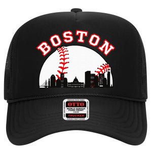 Boston Baseball Boston MA Cityscape BOS Skyline High Crown Mesh Back Trucker Hat