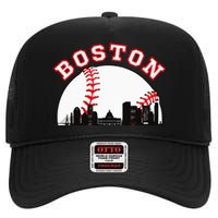 Boston Baseball Boston MA Cityscape BOS Skyline High Crown Mesh Back Trucker Hat