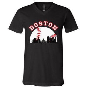 Boston Baseball Boston MA Cityscape BOS Skyline V-Neck T-Shirt