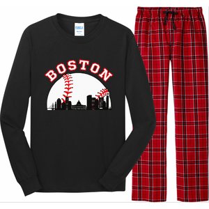 Boston Baseball Boston MA Cityscape BOS Skyline Long Sleeve Pajama Set