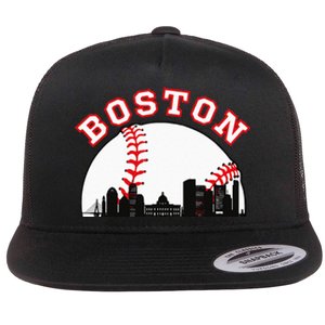 Boston Baseball Boston MA Cityscape BOS Skyline Flat Bill Trucker Hat