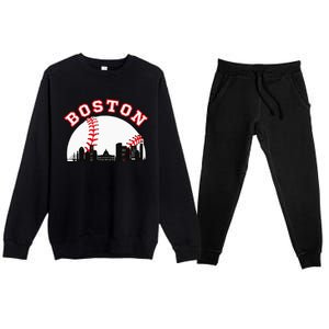 Boston Baseball Boston MA Cityscape BOS Skyline Premium Crewneck Sweatsuit Set