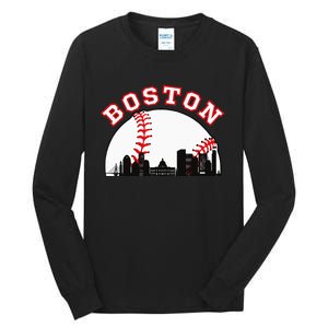 Boston Baseball Boston MA Cityscape BOS Skyline Tall Long Sleeve T-Shirt