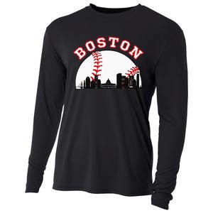 Boston Baseball Boston MA Cityscape BOS Skyline Cooling Performance Long Sleeve Crew