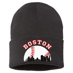 Boston Baseball Boston MA Cityscape BOS Skyline Sustainable Knit Beanie