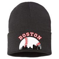 Boston Baseball Boston MA Cityscape BOS Skyline Sustainable Knit Beanie