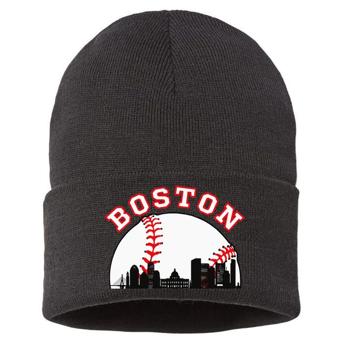 Boston Baseball Boston MA Cityscape BOS Skyline Sustainable Knit Beanie