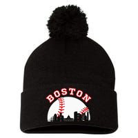 Boston Baseball Boston MA Cityscape BOS Skyline Pom Pom 12in Knit Beanie