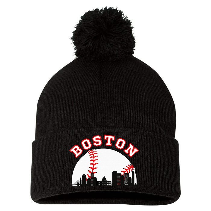 Boston Baseball Boston MA Cityscape BOS Skyline Pom Pom 12in Knit Beanie