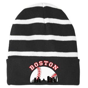 Boston Baseball Boston MA Cityscape BOS Skyline Striped Beanie with Solid Band