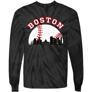 Boston Baseball Boston MA Cityscape BOS Skyline Tie-Dye Long Sleeve Shirt