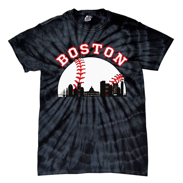 Boston Baseball Boston MA Cityscape BOS Skyline Tie-Dye T-Shirt